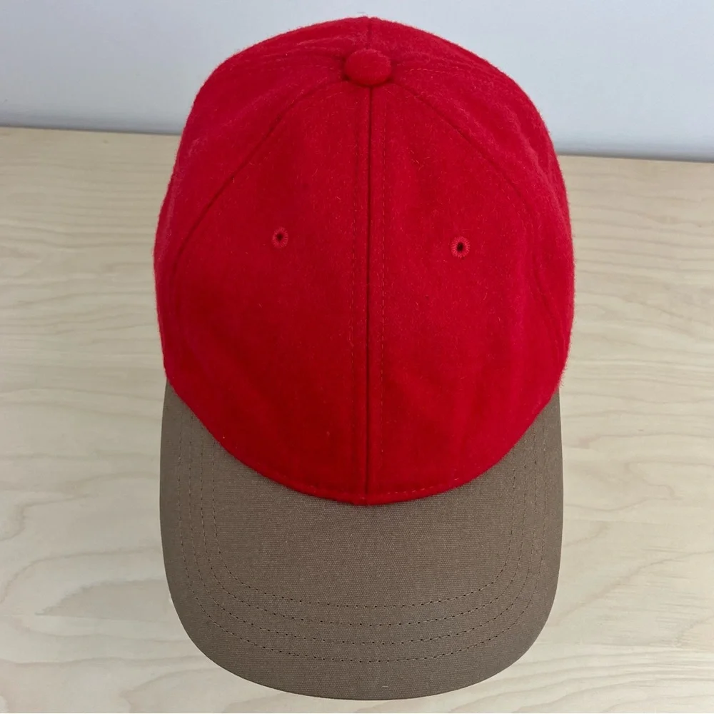 L.L. Bean Hat Leather Strapback Red Wool Blend Baseball Cap Blank OSFA